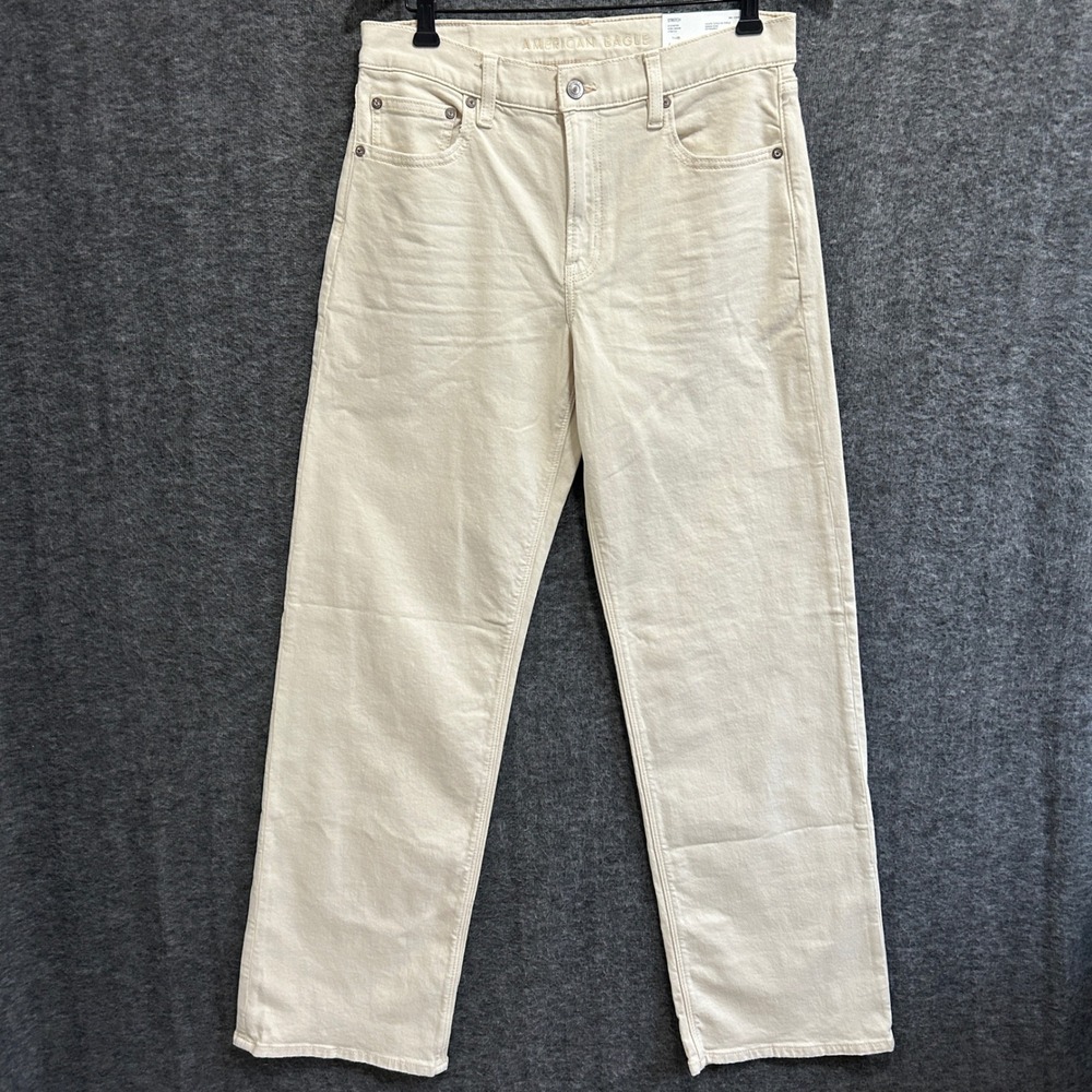 NWT American Eagle Stovepipe Jeans Womens 6 Long Cream High Rise Baggy Denim